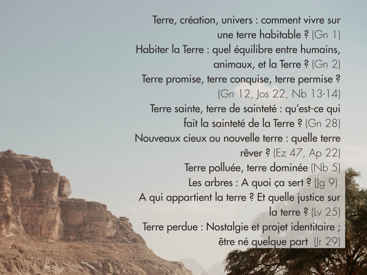Études bibliques 2026-2027 : La Terre